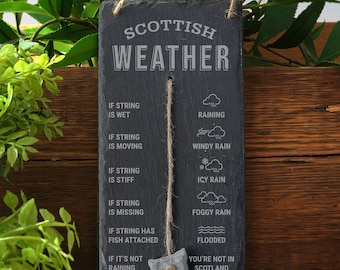 Pizarra meteorológica escocesa para colgar / Lector meteorológico humorístico / Estación meteorológica / Regalo para tu hogar