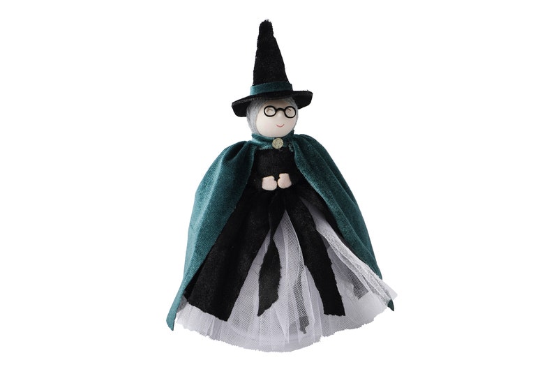 Witch Professor Christmas Tree Topper 21cm Magical Green Lights Battery Operated Green Lights Witch Decoration image 2