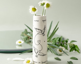 True Friends Are Never Apart Ceramic Bud Vase • Black and White • Doves Hearts • Gift Box • Gift For Home