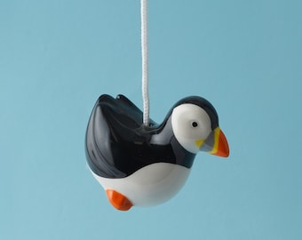 Puffin Ceramic Light Pull Handle - Decorative Bathroom Cord Pull | Unique Nautical Theme Lighting Accessory