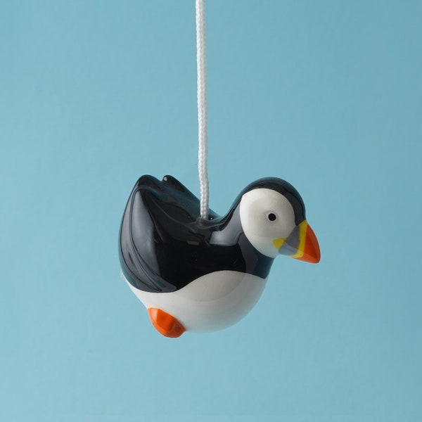 Puffin Ceramic Light Pull Handle - Decorative Bathroom Cord Pull | Unique Nautical Theme Lighting Accessory