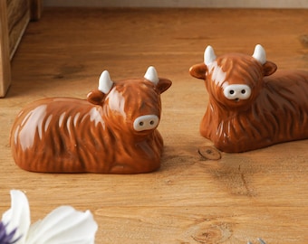 Bramble Farm Highland Cow Salt & Pepper Shakers In Gift Box