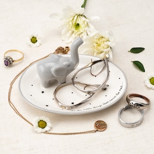 Elephant Ring Holder Trinket Dish | Jewellery Organiser Stand | 'It's the little things that count the most' | Gift For Her and Home