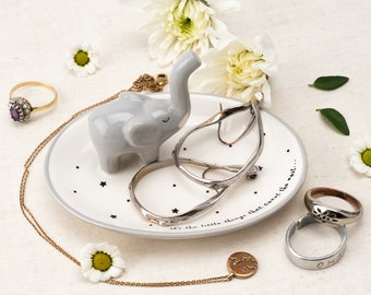 Elephant Ring Holder Trinket Dish | Jewellery Organiser Stand | 'It's the little things that count the most' | Gift For Her and Home