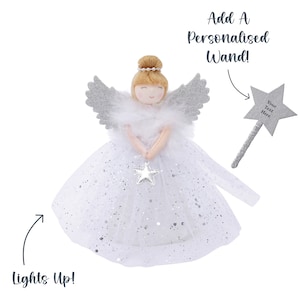 Silver Blonde Light Up Angel Christmas Tree Topper in + Includes Batteries | Size: 18cm