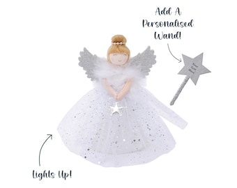 Silver Blonde Light Up Angel Christmas Tree Topper in + Includes Batteries | Size: 18cm