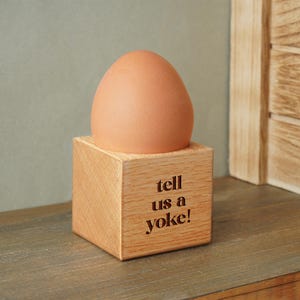 Loft &#39;Tell Us A Yoke&#39; Oak Egg Cup In Gift Box | Breakfast | Homeware | Kitchenware