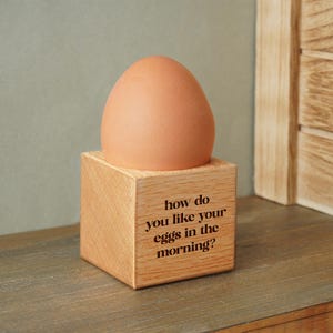 Loft &#39;How Do You Like Your Eggs...&#39; Oak Egg Cup In Gift Box | Breakfast | Homeware | Kitchenware