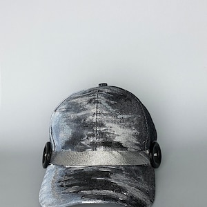 Art Painted Demin Baseball Cap, Demin Baseball Cap, Baseball Cap, Blue Baseball Cap, Silver Baseball Cap, Grey Baseball Cap