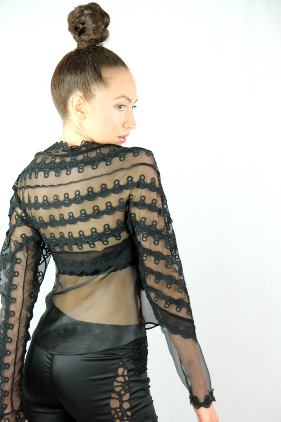 Black sheer lace long sleeve top outlet