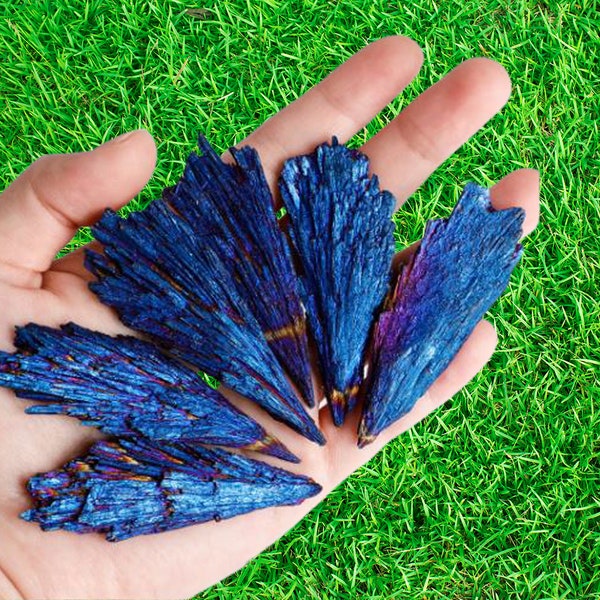 Blue tourmaline raw stone, Blue crystal quartz tourmaline, Rainbow color peacock tail decoration, Natural quartz healing stone