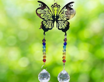 Butterfly Suncatcher Craft / Captador de cristal / Atrapasoles de prisma / Creador de arco iris / Decoración colgante de ventanas / Decoración de interiores Boho