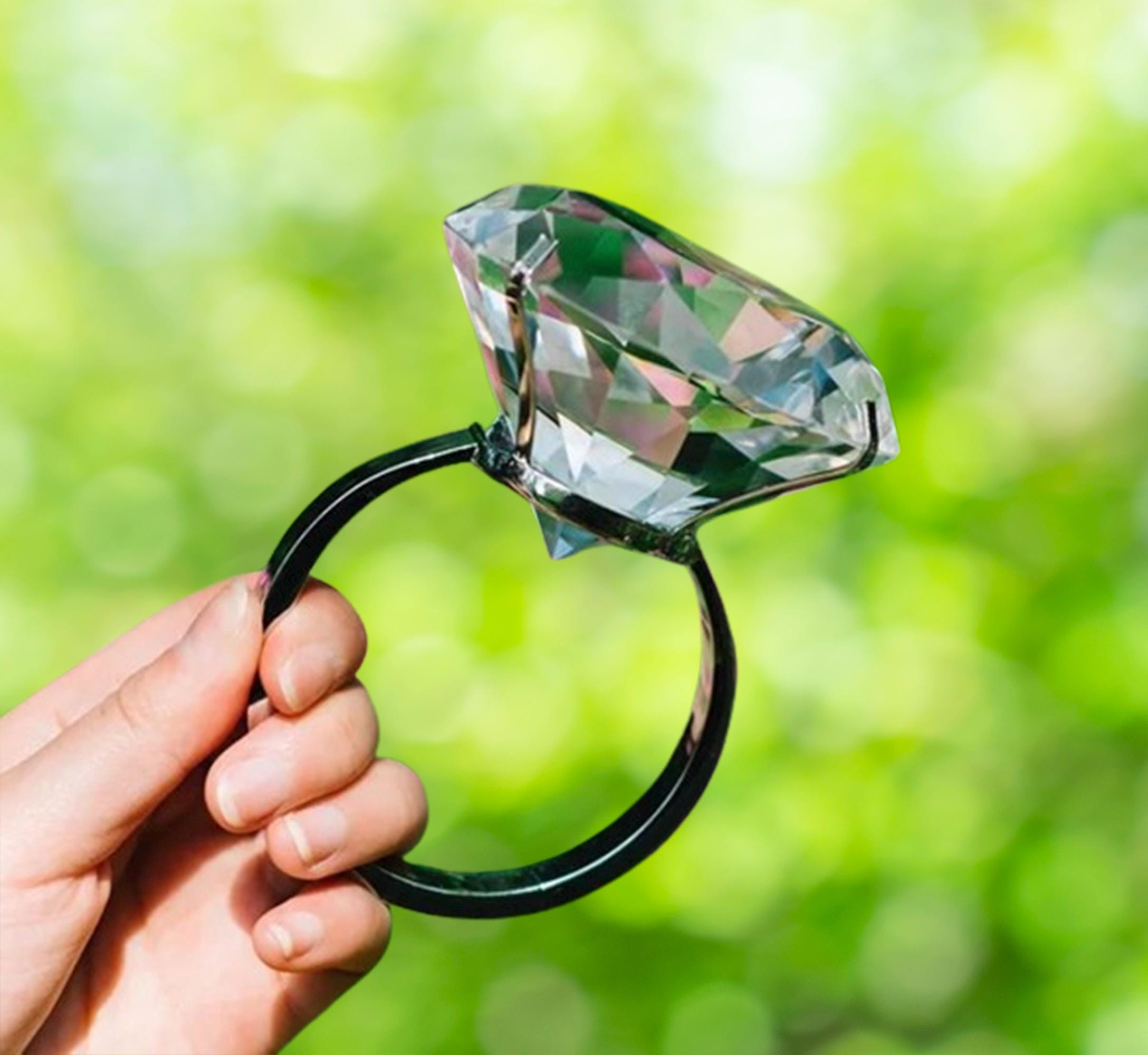 Giant Crystal Diamond Ring Oversized Novelty Prop for Weddings Gifts and Home Decor Funny Engagement Gag Gift Statement Costume Jewelry