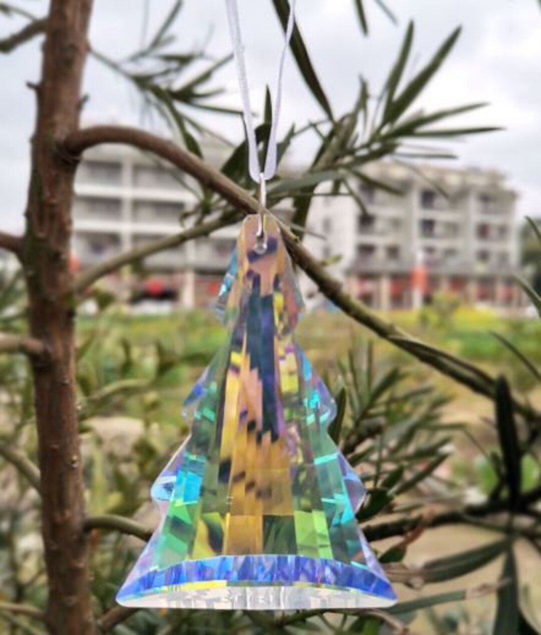 Crystal Suncatcher, Christmas Tree Pendant, Boho Decor, Housewarming