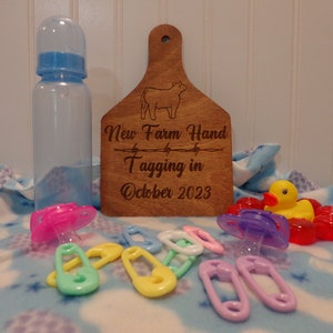 New Farm Hand Ear Tag Birth Announcement w/ Ear Tag Monthly Milestone Markers