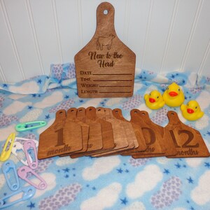 New To The Herd Birth Announcement & Monthly Milestone Ear Tag Bundle
