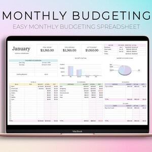 Maandelijkse budgetspreadsheetsjabloon voor Google Spreadsheets, financieel plannerdashboard, budgetsjabloon, uitgaventracker, schuldentracker