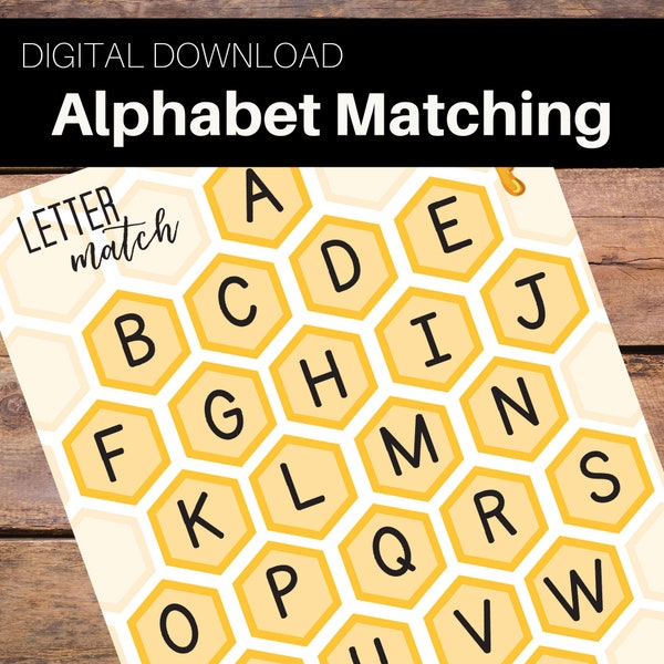 Alphabet Matching, Uppercase & Lowercase, Letter Match Printable, Bee Preschool Activity, Homeschool Printable, Learning Binder, Honey Bee
