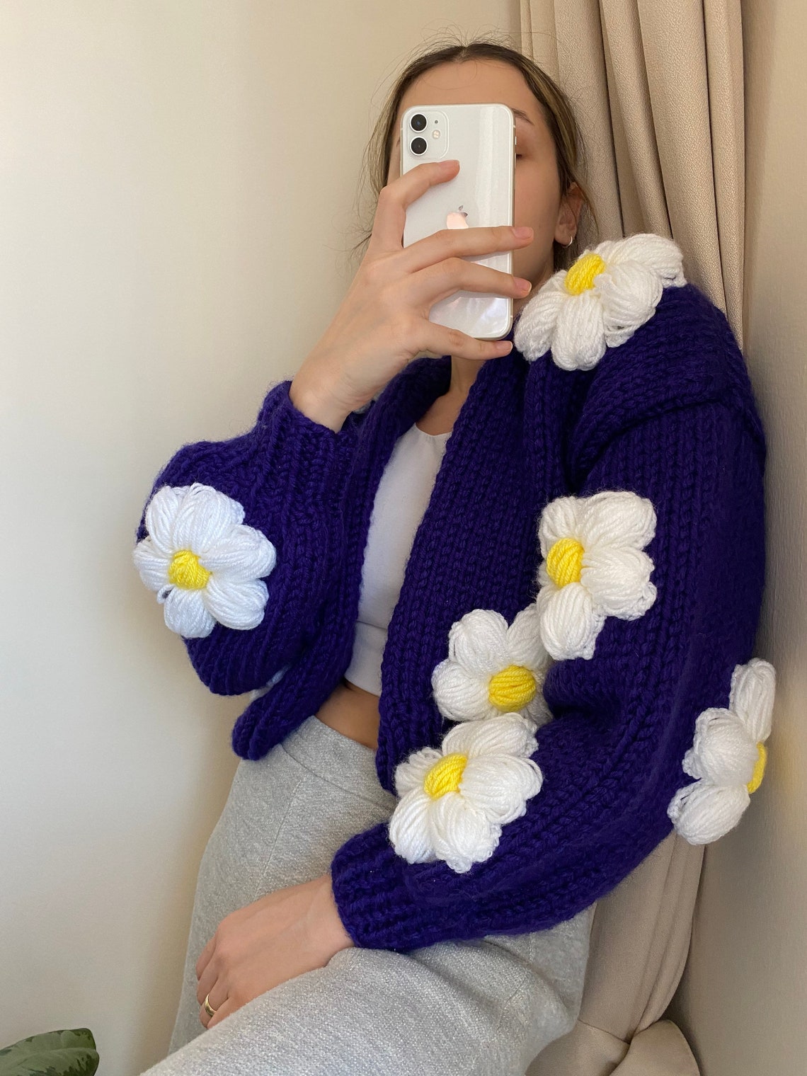 Daisy gebreid chunky vest bloem vest voor vrouwen bloom Etsy