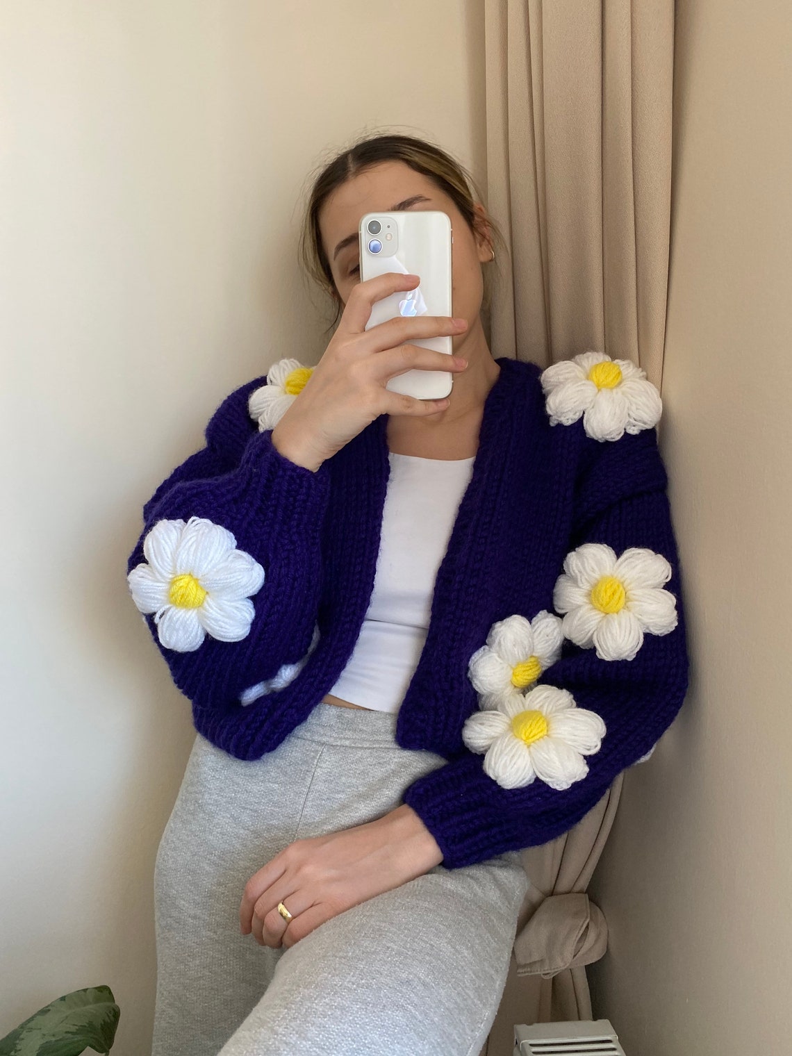 Daisy Knitted Chunky CardiganFlower Cardigan For Women Etsy