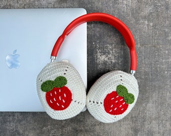 Strawberry Airpods Max Case,Headphone Covers, Fruiy Pattern Case,Apple Headphone Case,Handmade Knit Crochet Airpods Case,Bff Gift