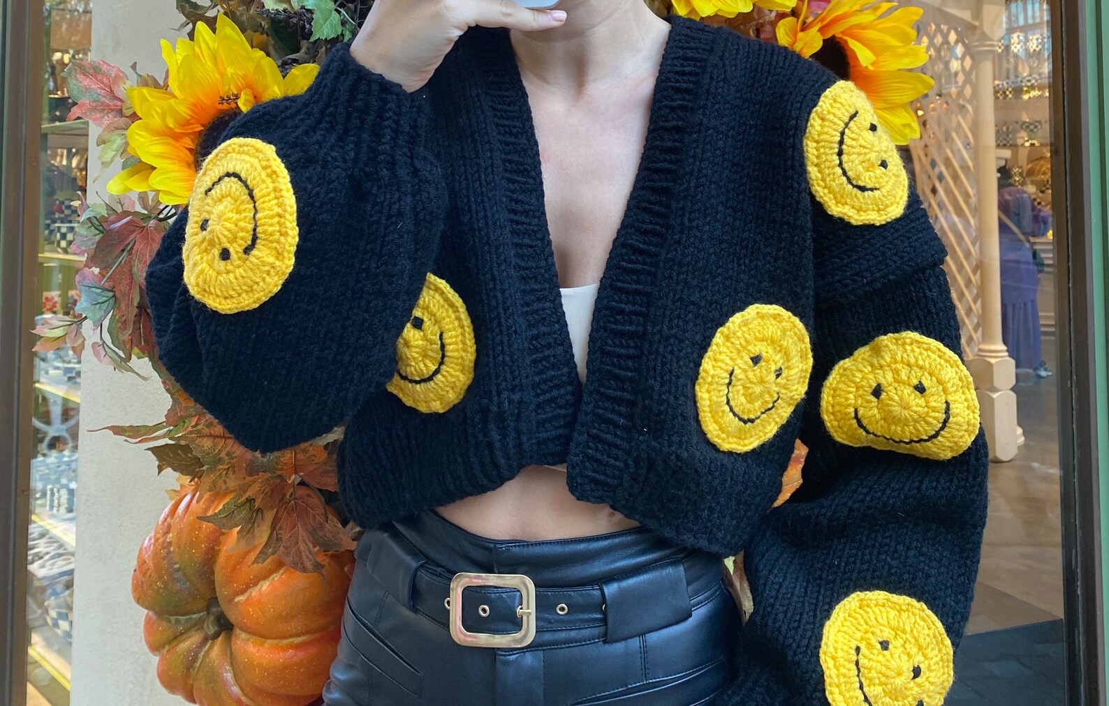 Cardigan for Women Handmade Smiley Sweaterhappy Face Black Etsy