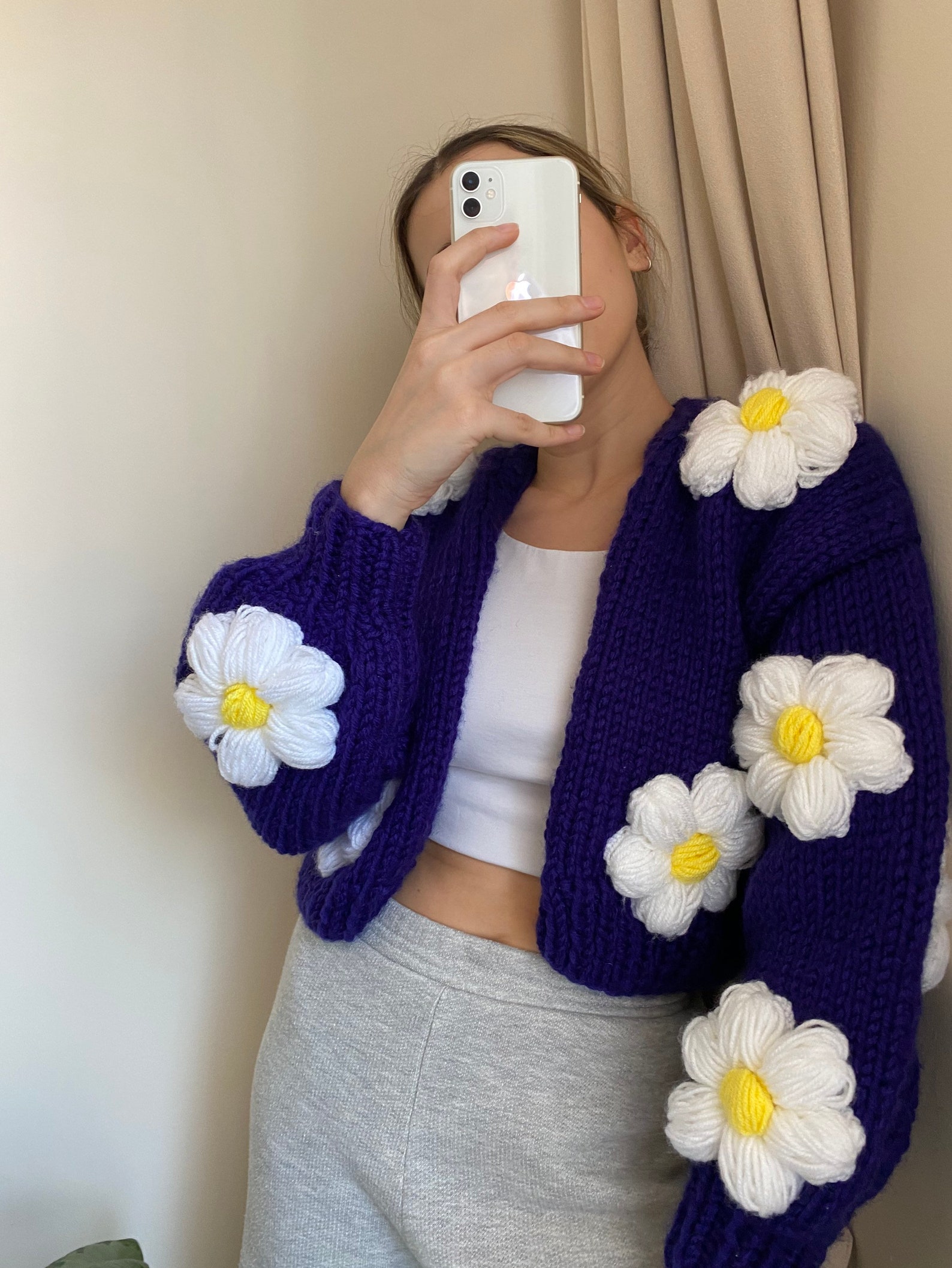 Daisy Knitted Chunky CardiganFlower Cardigan For Women Etsy