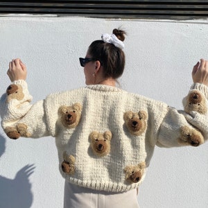 Cute Bear Cardigan for Women,3d Teddy Bear Shaped Cardigan,Handmade Crop,Oversize Animal Pattern,Crochet Knit,Sweet Cream Bear,Christmas image 5