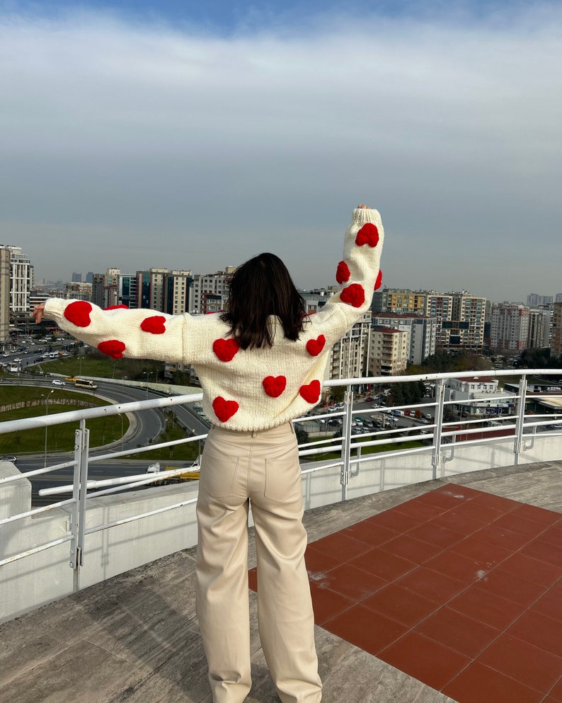 Cardigan For Women,Heart Shaped Cardigan,Handmade Heart Crochet Knit,Cardigan For Women,Heart Pattern,Red Big Soft Heart,Crop Cardigan image 3