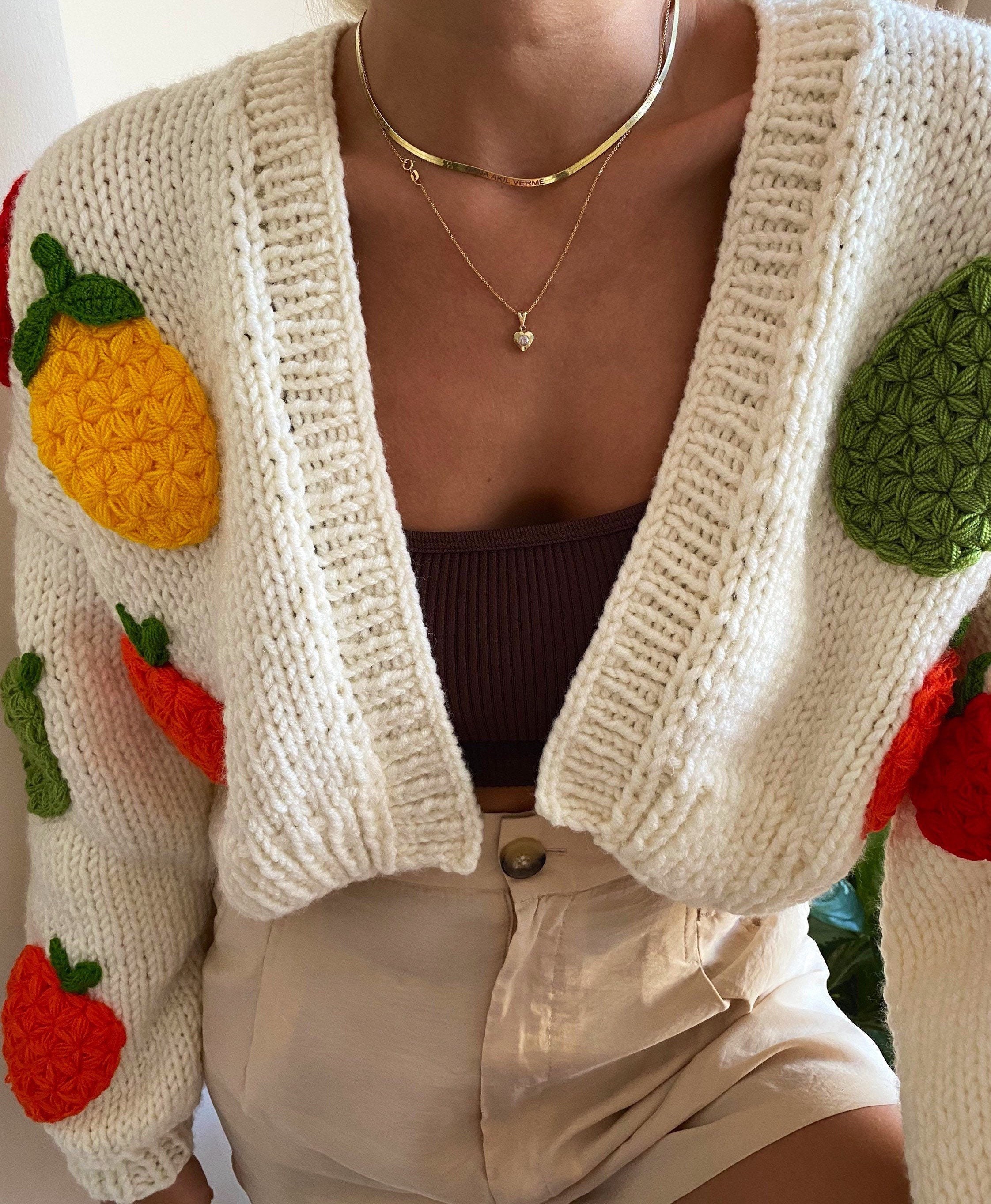 Mixed Fruit Knit Sweater,cardigan for Women,colored Fruit Shaped  