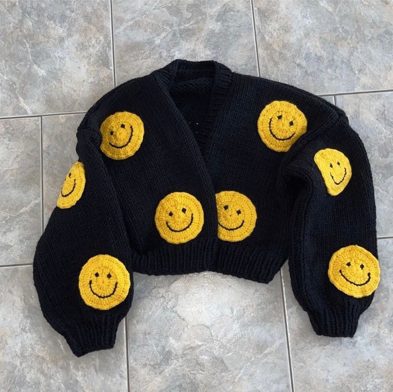 Cardigan for Women Handmade Smiley Sweaterhappy Face Black - Etsy