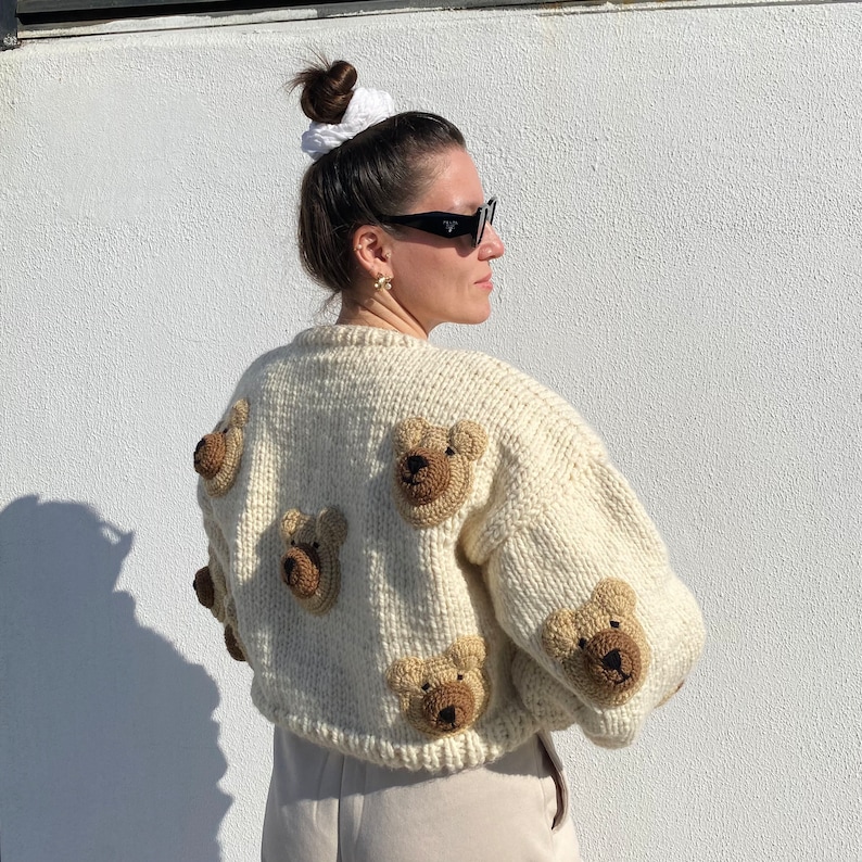 Cute Bear Cardigan for Women,3d Teddy Bear Shaped Cardigan,Handmade Crop,Oversize Animal Pattern,Crochet Knit,Sweet Cream Bear,Christmas image 10