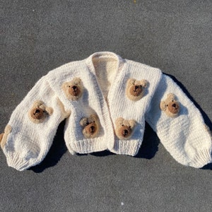 Cute Bear Cardigan for Women,3d Teddy Bear Shaped Cardigan,Handmade Crop,Oversize Animal Pattern,Crochet Knit,Sweet Cream Bear,Christmas image 2