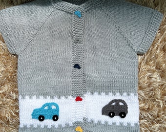 Handmade Baby Sweater,Car Patterned Kids Vest,Knit Car Shaped Sweater,Baby Boy Cardigan,Birthday Gift,Birthday Gift