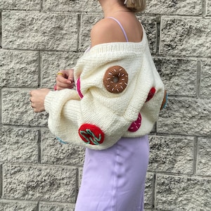 Donut Cardigan,Cardigan For Women,Mix Color Shaped Handmade Knitted Cardigan,Colored Donut Cropped Sweater,Crochet Cardigan,Mix Color