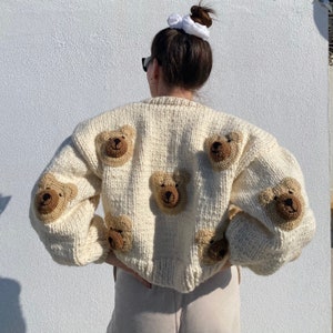 Cute Bear Cardigan for Women,3d Teddy Bear Shaped Cardigan,Handmade Crop,Oversize Animal Pattern,Crochet Knit,Sweet Cream Bear,Christmas image 9