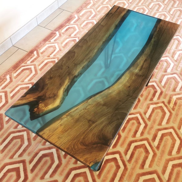 River Table Bleue Résine Epoxy