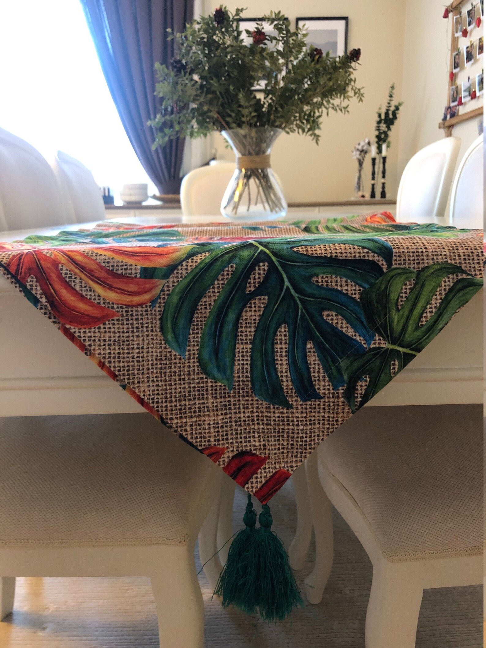 Table Runner With Tropical Leaves Wicker Look Decorative Etsy