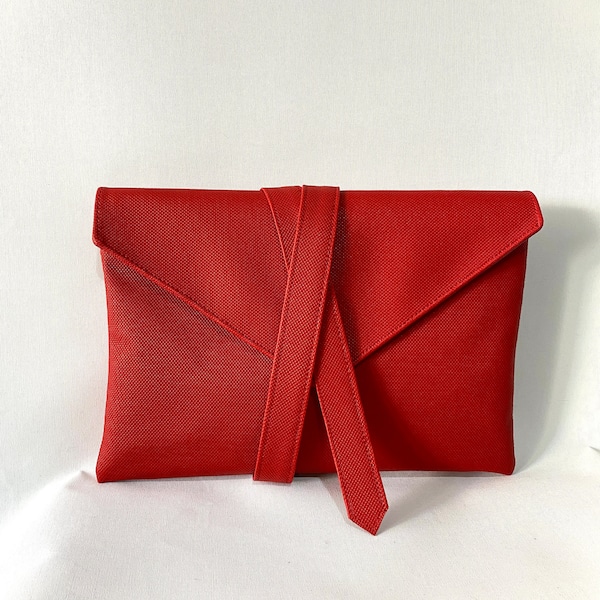 Red Faux Leather Clutch Bag, Large Zippered Purse, Wristlet Bag, Vegan Hand Bag, Oversize Purse, Valentine's Day Gift, Christmas gift