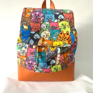 Sac à dos chat orange, joli sac de voyage, cadeau pour amoureux des chats, sac à dos en toile fait main, cartable à usage quotidien, sac minou, sac pour chambre d'enfant, cadeau pour maman chat