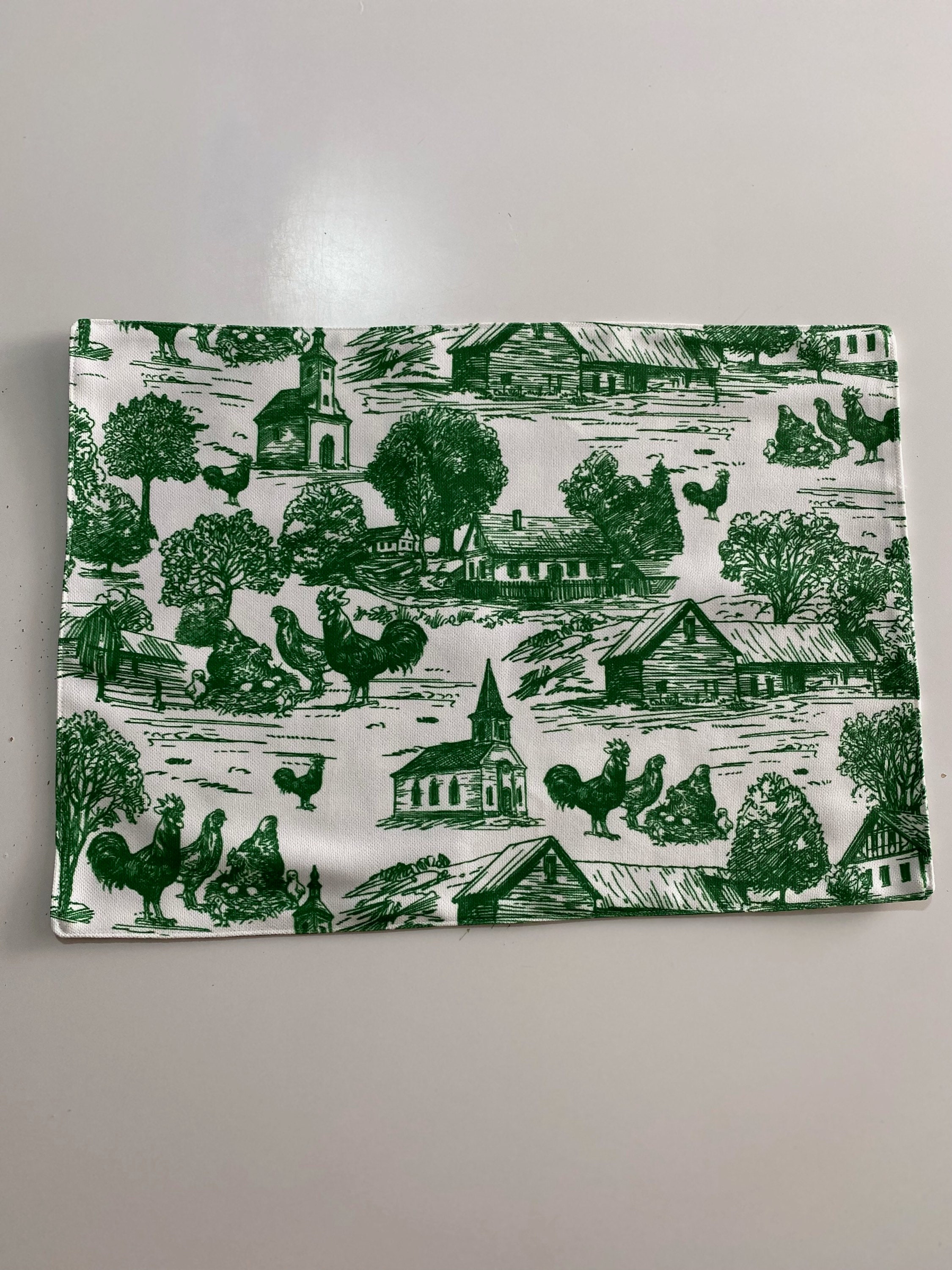 Toile de Jouy Green Placemat Set 4 6 8 10 pieces, White and Green