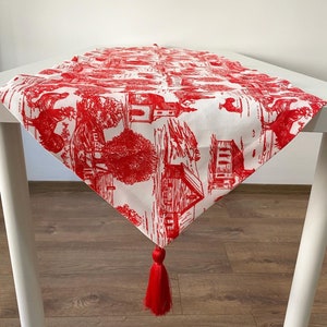 Toile de Jouy Table Runner, Decorative Table Cover, Red and White Housewarming Gift