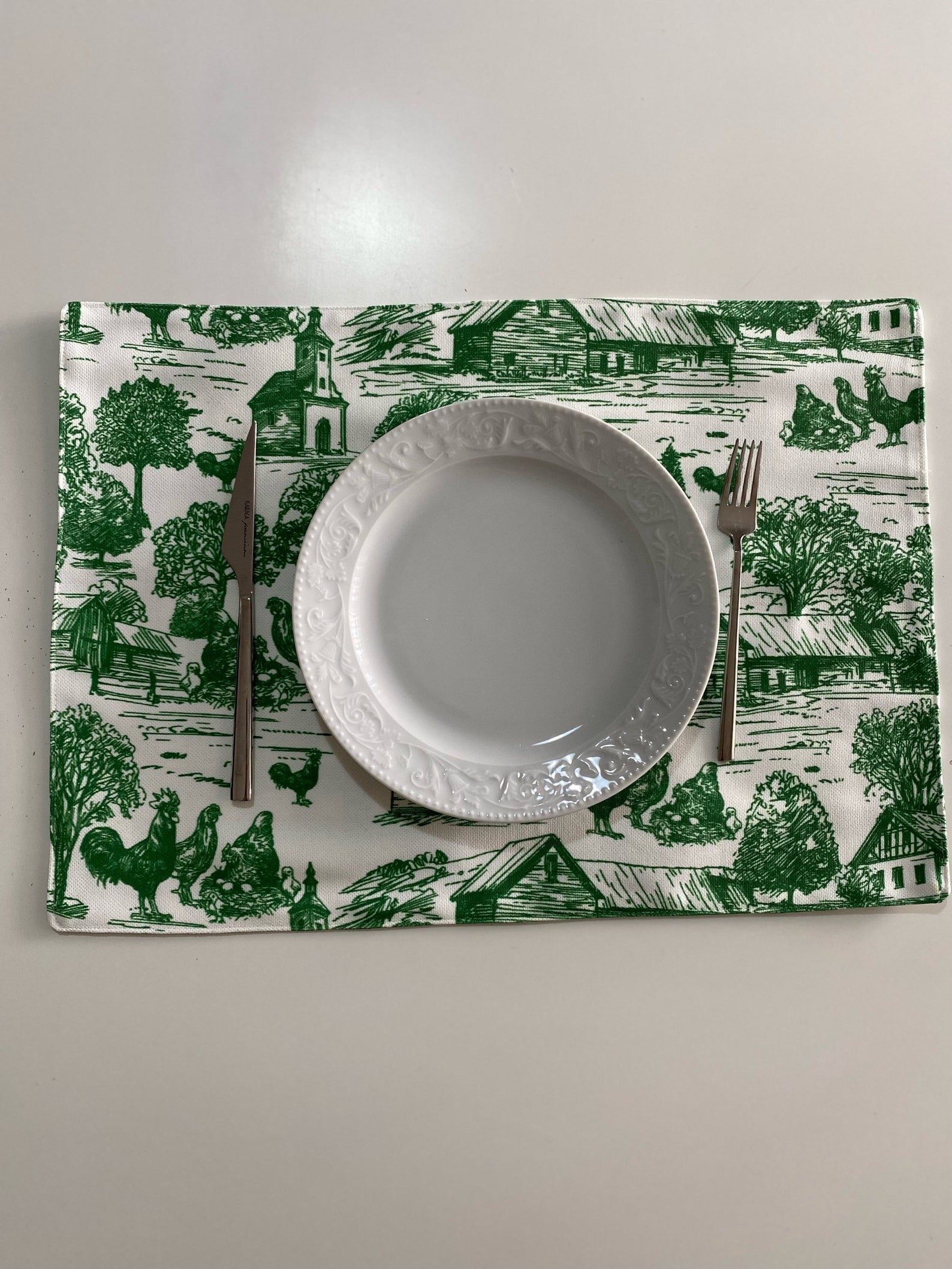 Toile De Jouy Green Placemat Set 4 6 8 10 Pieces Etsy