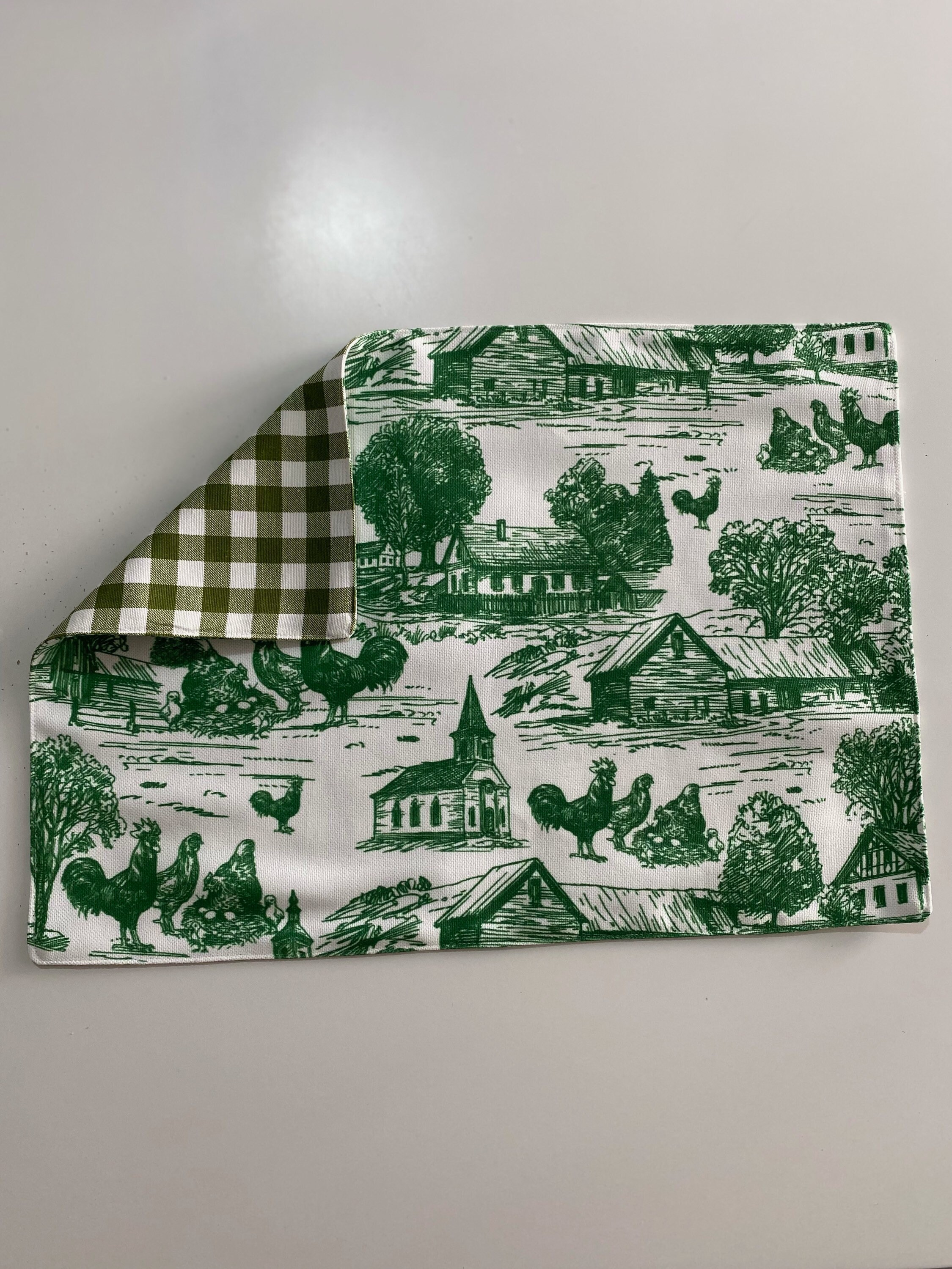 Toile de Jouy Green Placemat Set 4 6 8 10 pieces, White and Green