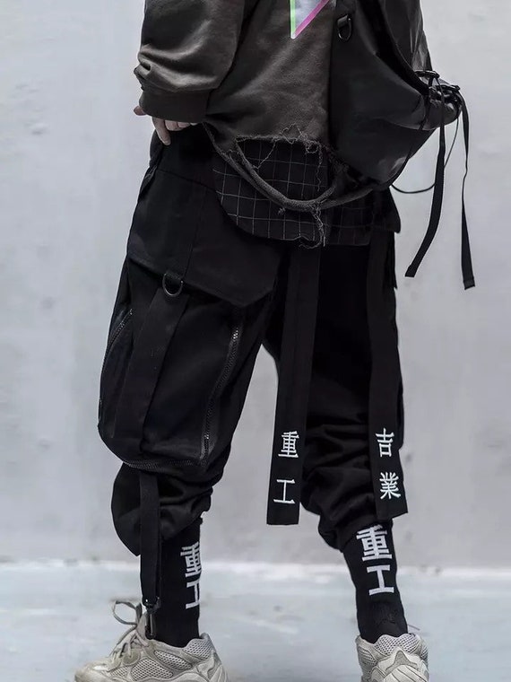 Black Baggy Pants with Chain | OFF-WRLD Techwear M