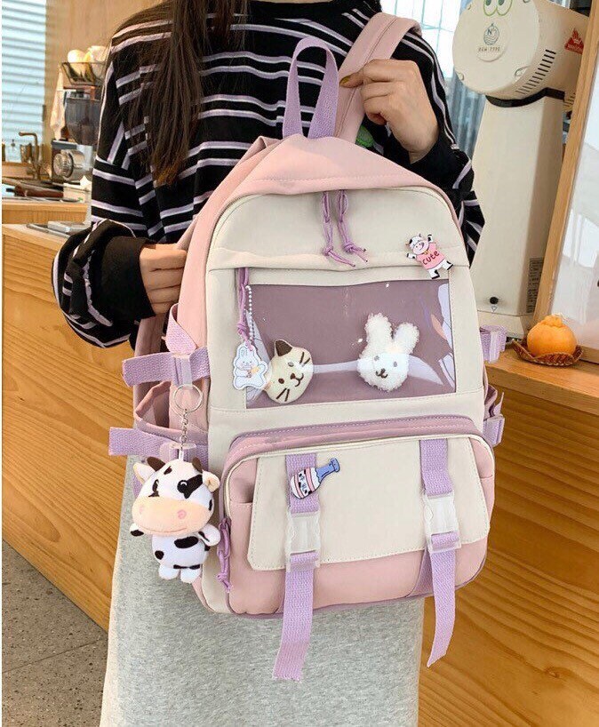 Kawaii Girl Waterproof Canvas Backpack | Cute Color School Bag | Coll…