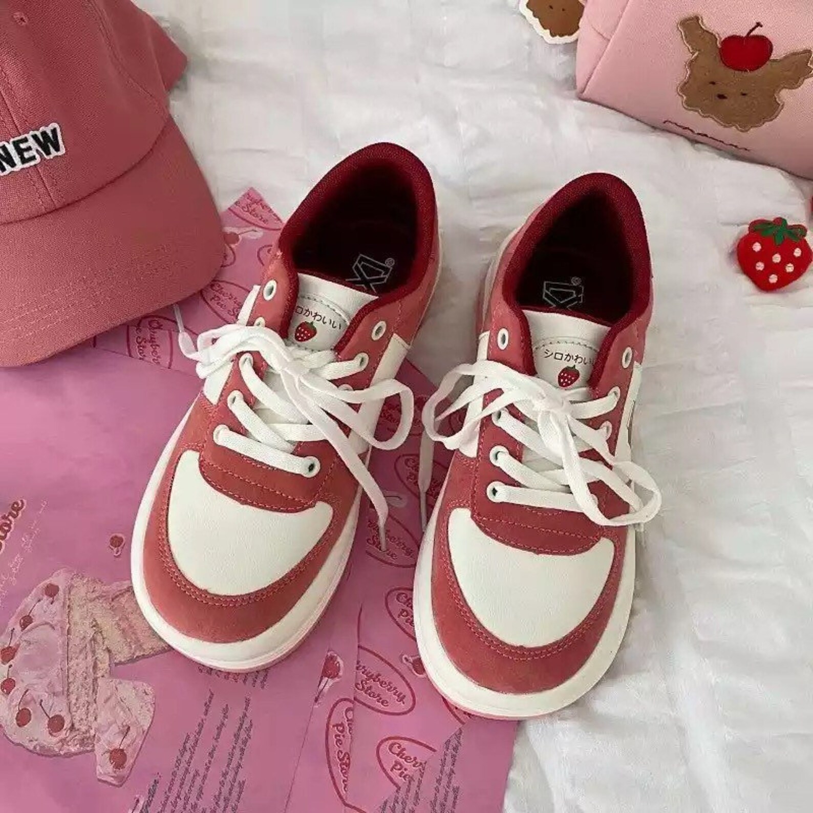 Kawaii Red Strawberry Sneakers Cute Women Platform Shoes Etsy