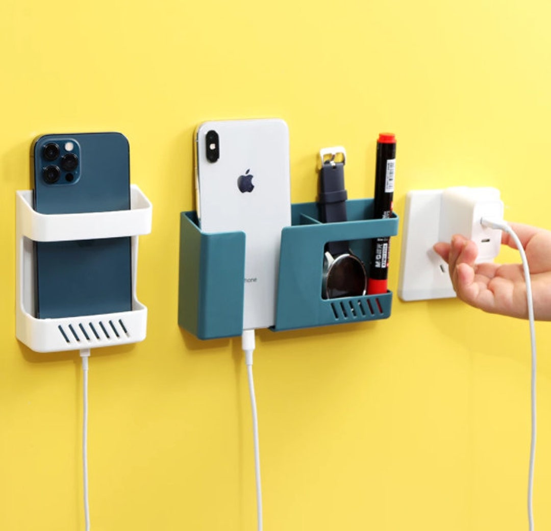 Wall Mounted Phone Holder and Accessories With Charging Port 2 Etsy