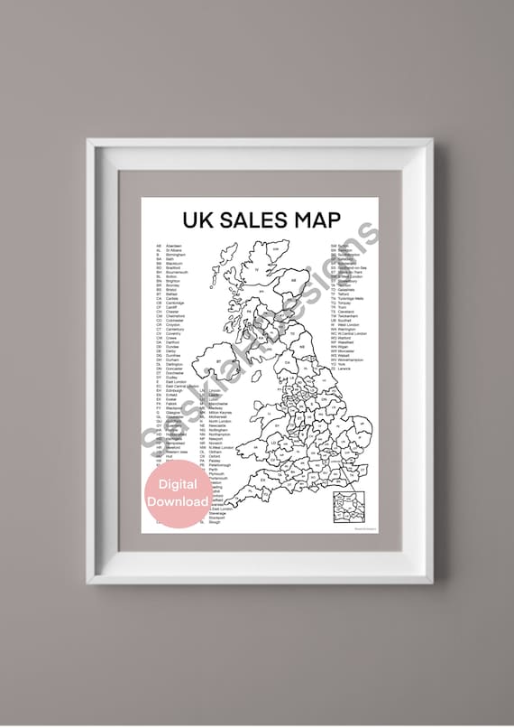 UK Postcode Sales Map DIGITAL DOWNLOAD, Small Business Tracker, Sales Tracker, Colour In Uk Map, Postcode Map, Uk Sales Tracker, Poster