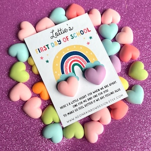 Personalised First Day of School Heart, Brave, Hug, Token, Nursery, Primary, School, Mummy & Me, Pocket Hug, Rainbow